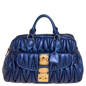  MIU MIU Blue Matelassé Quilted Leather Satchel