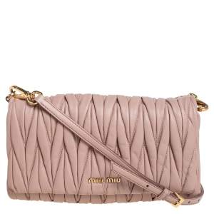 Miu Miu Pink Matelassé Leather Flap Crossbody Bag