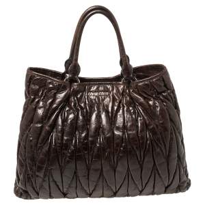 Pre Owned Miu Miu Dark Brown Matelassé Leather Snap Tote