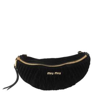 Miu Miu Black Matelassé Velvet Belt Bag