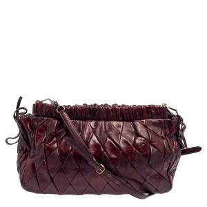 Miu Miu Burgundy and Red Diamond Quilt Leather Shoulder Bag