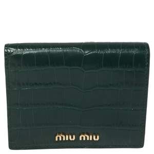 Miu Miu Green Croc Embossed Leather Bifold Wallet