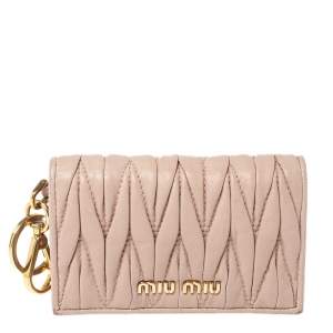 Miu Miu Beige Matelassé Leather Flap Compact Card Case
