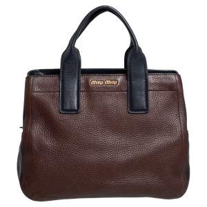 Pre Owned Miu Miu Dark Brown/Black Leather Caribou Satchel