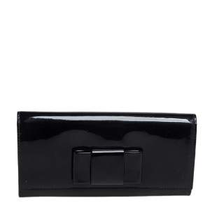 Miu Miu Black Patent Leather Bow Continental Wallet