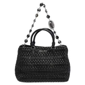 Pre Owned Miu Miu Black Matelasse Nappa Leather Crystal Tote