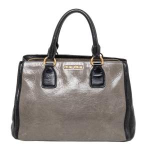 Miu Miu Grey/Black Leather Tote