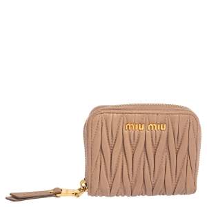 Miu Miu Dusty Pink Matelassé Leather Zip Around Compact Wallet