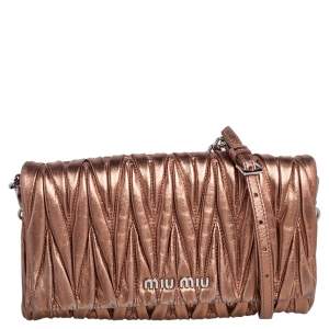 Miu Miu Metallic Bronze Matelasse Leather Flap Crossbody Bag