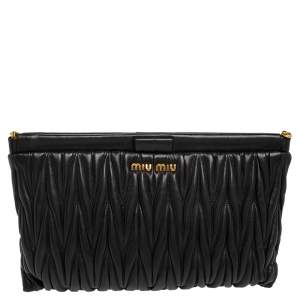 Miu Miu Black Matelassé Leather Frame Clutch Bag