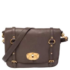 Miu Miu Grey Leather East West Pattina Cervo Messenger Bag