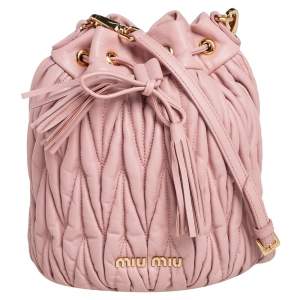 Miu Miu Pink Matelassé Leather Drawstring Bucket Bag