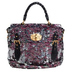 Miu Miu Multicolor Paillette Sequins Turnlock Top Handle Bag
