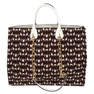 Miu Miu Multicolor Logo Jacquard Canvas and Leather Chain Tote