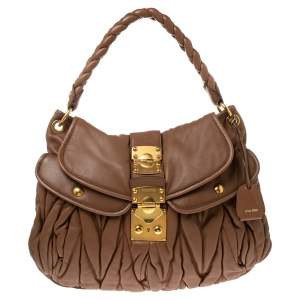 Miu Miu Brown Matelassé Lux Leather Coffer Hobo