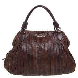 Miu Miu Brown Pleated Leather Tote