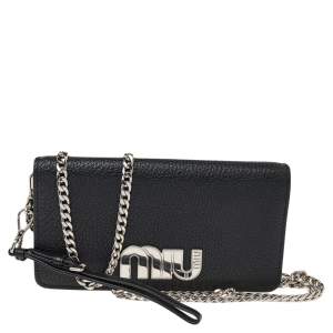 Miu Miu Black Leather Wristlet Wallet on Chain
