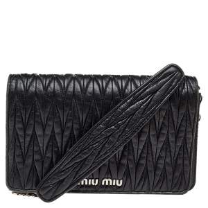 Miu Miu Black Matelassé Leather Flap Shoulder Bag
