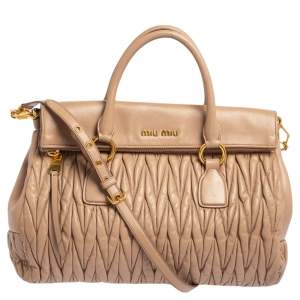 Miu Miu Beige Matelassé Leather Zip Flap Tote
