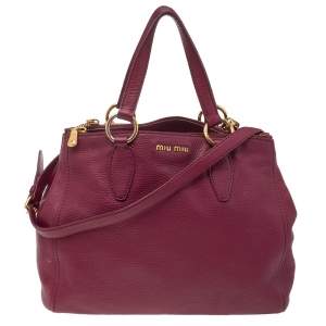 Miu Miu Burgundy Pebbled Leather Zip Tote