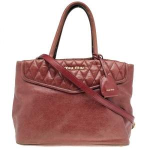 Pre Owned حقيبة يد ميوميو سحاب علوى جلد مجعد وردى