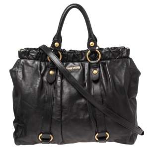 Miu Miu Black Leather Gathered Tote