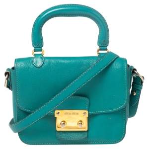 Miu Miu Green Leather Madras Top Handle Bag
