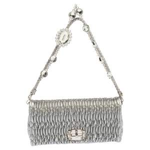 Miu Miu Silver Cloquet Nappa Crystal Leather Clutch Bag