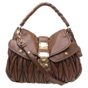 Miu Miu Brown Matelassé Lux Leather Coffer Hobo