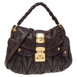 Miu Miu Dark Brown Matelassé Lux Leather Coffer Hobo