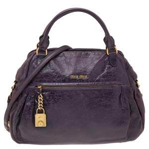 Miu Miu Purple Distressed Leather Charm Satchel