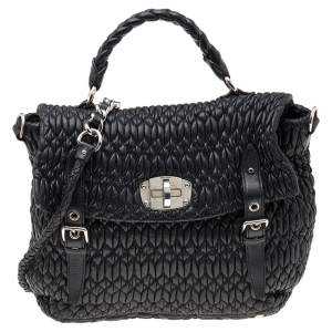 Miu Miu Black Matelassé Leather Turnlock Flap Top Handle Bag