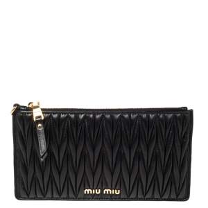 Miu Miu Black Matelassé Leather Zipper Wallet