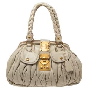 Miu Miu Off White Matelassé Leather Coffer Frame Satchel