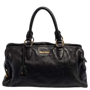 Miu Miu Black Vitello Leather Bauletto Soft Bag