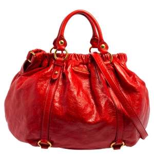 Miu Miu Orange Vitello Lux Leather Gathered Hobo