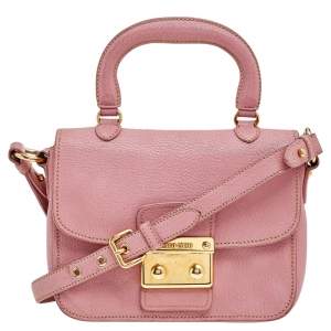 Miu Miu Pink Madras Leather Pushlock Top Handle Bag