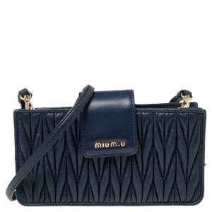Miu Miu Navy Blue Matelasse Leather Phone Bag