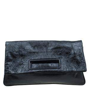  Miu Miu Black Glazed Distressed Leather Oversized Clutch
