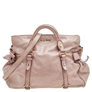 Miu Miu Beige Vitello Lux Leather Large Bow Satchel
