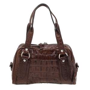 Miu Miu Brown Croc Embossed Leather Satchel