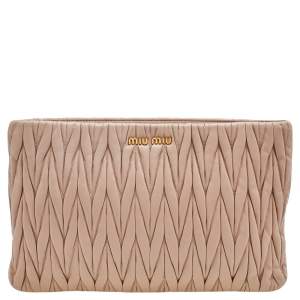 Pre Owned Miu Miu Beige Matelassé Leather Pouch 