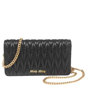 Miu Miu Black Matelassé Leather Chain Clutch