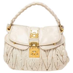 Miu Miu Off White Matelassé Leather Coffer Hobo