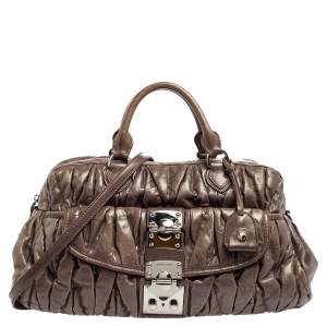 Miu Miu Dark Grey Matelassé Leather Bauletto Bowler Bag
