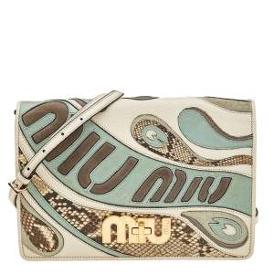 Miu Miu Multicolor Leather And Python Logo Shoulder Bag