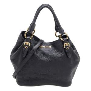 Miu Miu Black Vitello Phenix Leather Tote