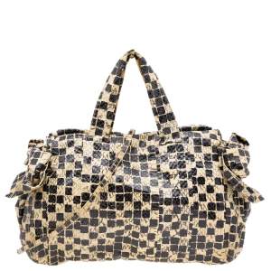 Miu Miu Black/Cream Python Leather Tote