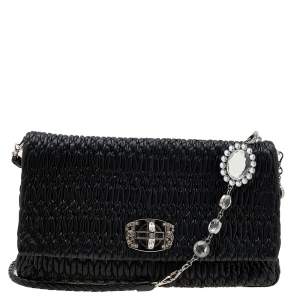 Miu Miu Black Matelassé Nappa Leather Crystal Shoulder Bag