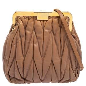 Miu Miu Beige Leather Matelassé Clasp Clutch